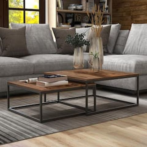 Armen Living Rina Concrete And Black Metal 2-Piece Nesting Coffee Table ... for A Closer Look at the Durable Design of the Mendel Nesting Table Set